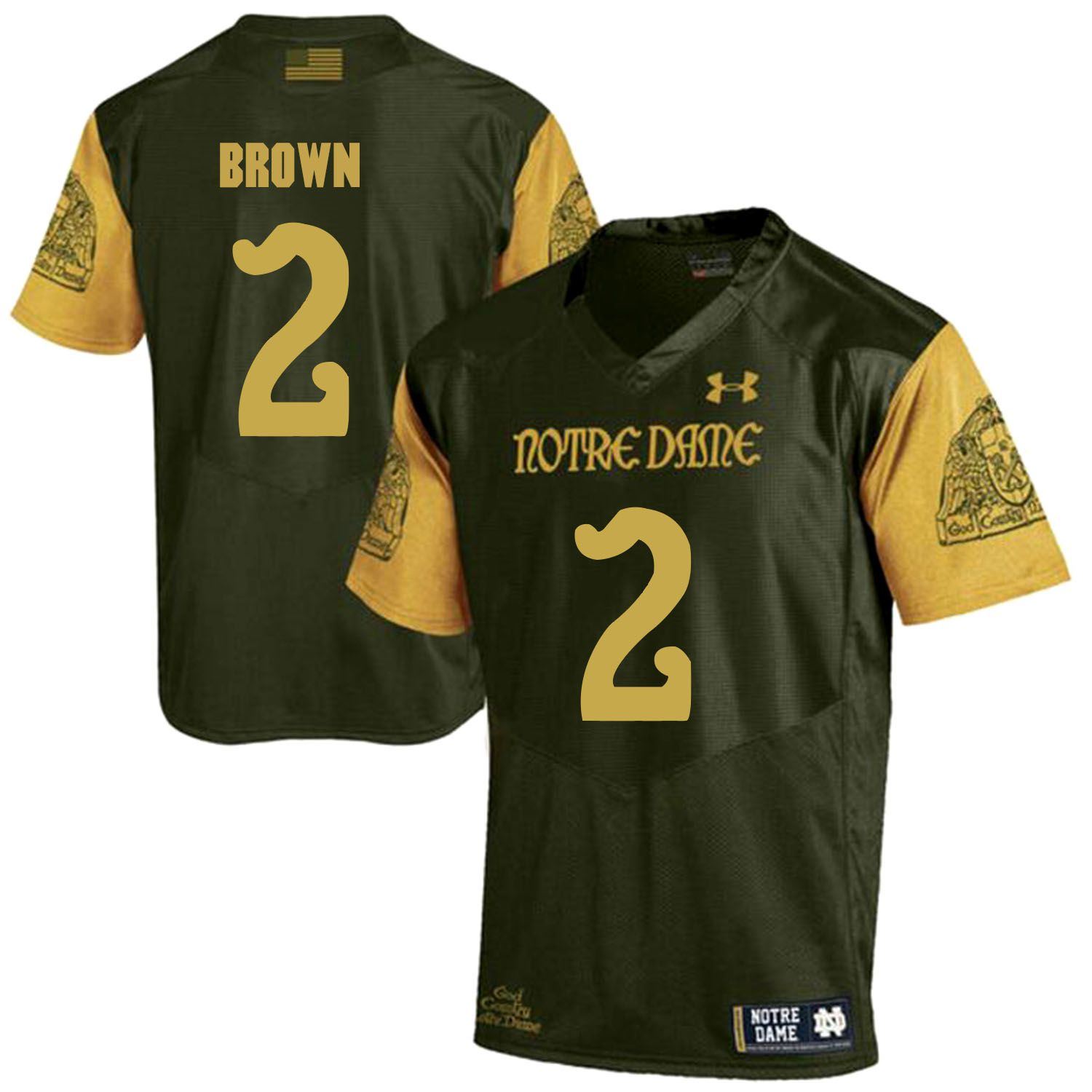 Men Norte Dame Fighting Irish #2 Brown Green Customized NCAA Jerseys